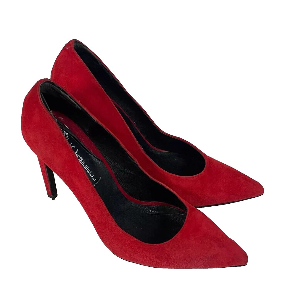 Jeffrey Campbell Red Velvet Stiletto Pumps Womens Size 38 Y2K Pointed Toe